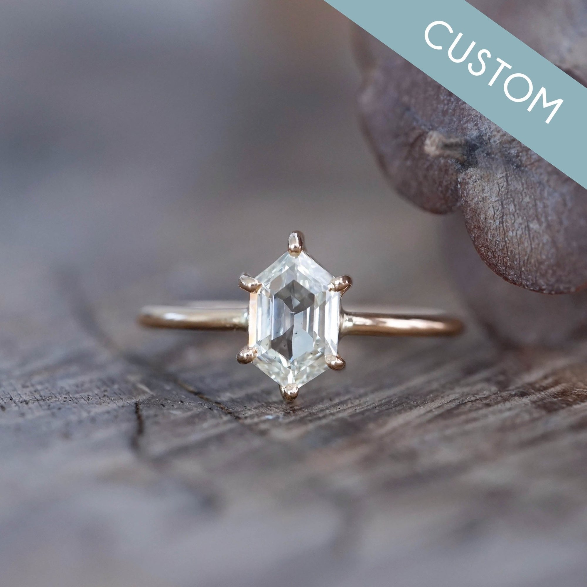 Custom Brilliant Cut Hexagon Diamond Ring - Gardens of the Sun | Ethical Jewelry