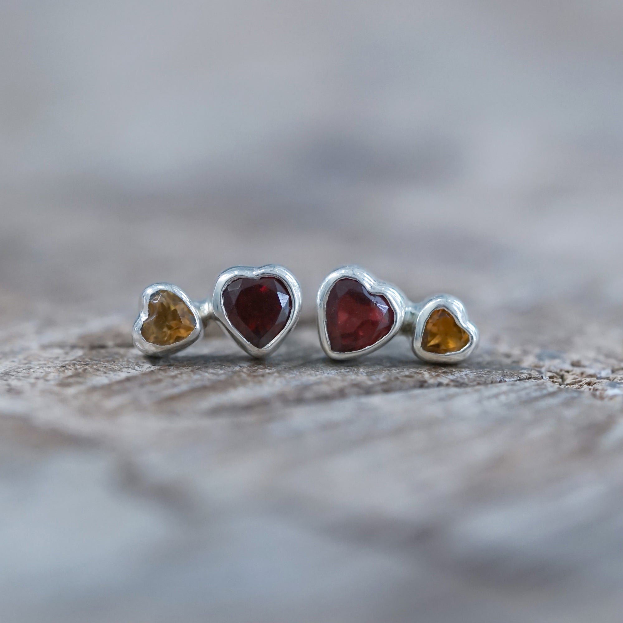 Heart Garnet and Citrine Earrings
