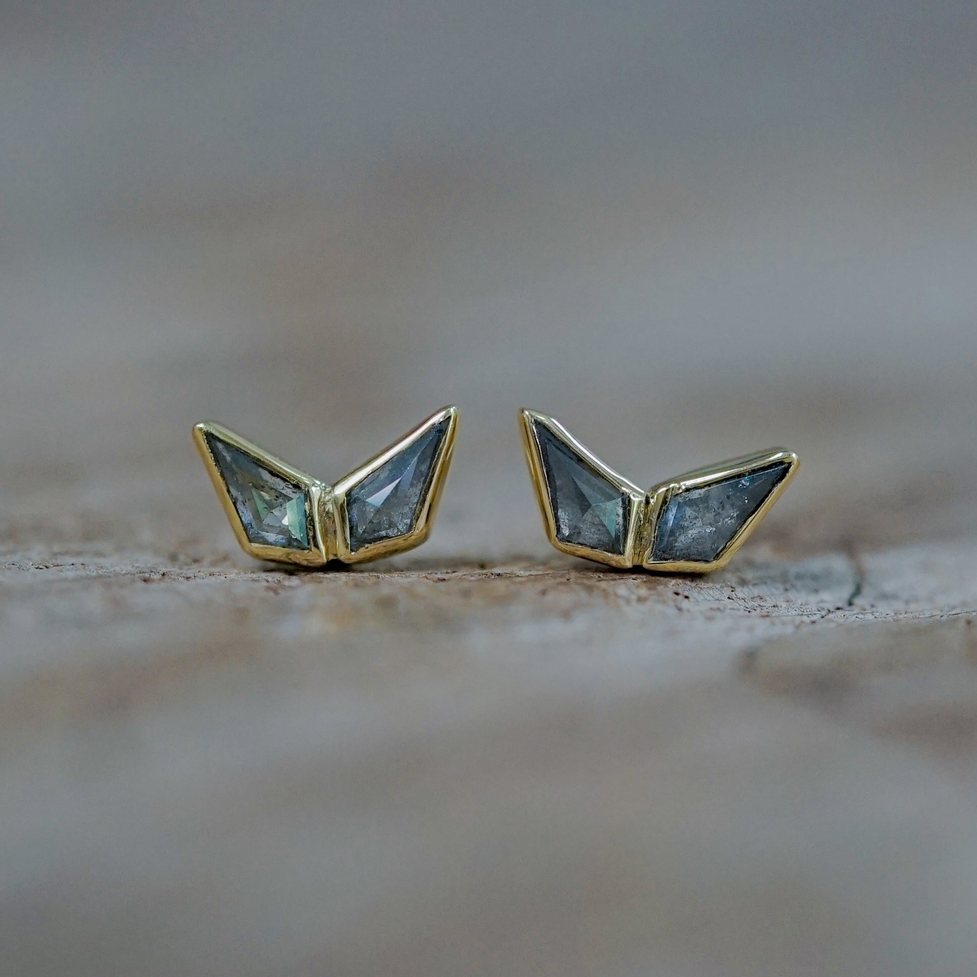 Double Kite Salt and Pepper Diamond Earrings - Gardens of the Sun | Ethical Jewelry  